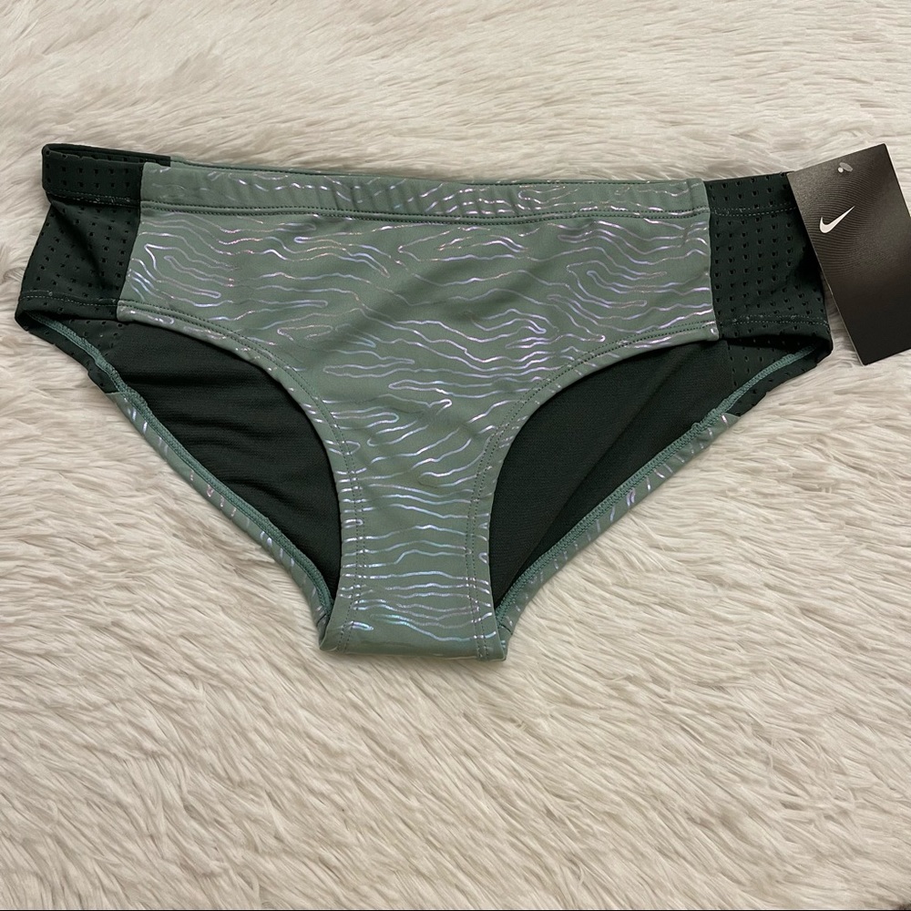 Nike Women Geo Onyx Hipster Bikini Bottom Color Silver Pine Size M NWT